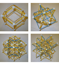 Nachbauten des Rhombendodekaeders und seiner drei Sternkörper